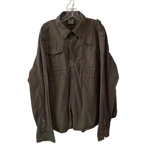 Gun Metal Black Label 3XL‎ Long Sleeve Button Up Shirt Men's Cotton Olive Green